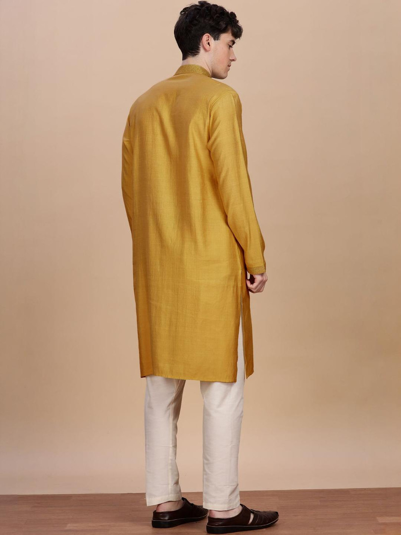 Anouk Mandarin Collar Thread Work Cotton Straight Kurta