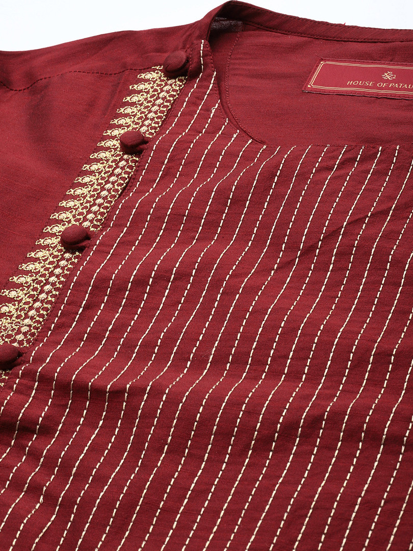 House of Pataudi Jashn Ethnic Motifs Embroidered Zari Work Angrakha Style Kurta
