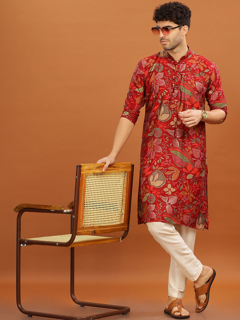 kurta Anouk Mandarin Collar Floral Printed Straight Kurta