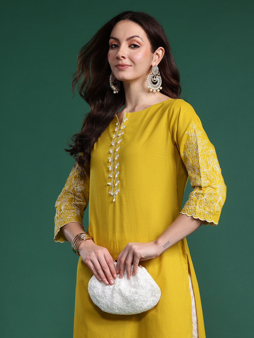 kurti Indo Era Floral Embroidered Kurta