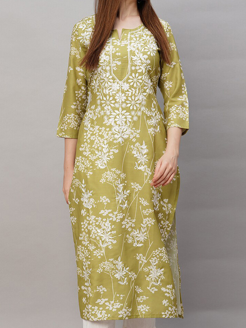 GoSriKi Floral Embroidered Thread Work Regular Republic Day Republic Day Kurta