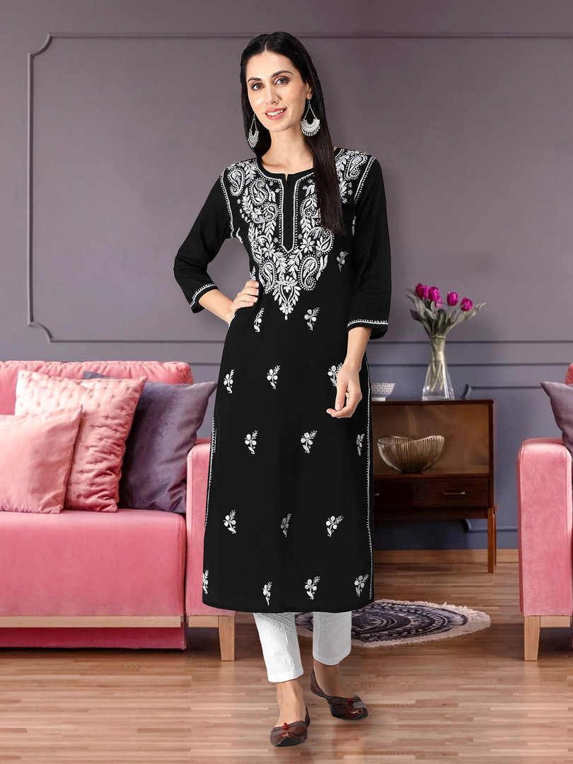 Seva Chikan Women Pure Cotton Ethnic Motifs Embroidered Chikankari Kurtas