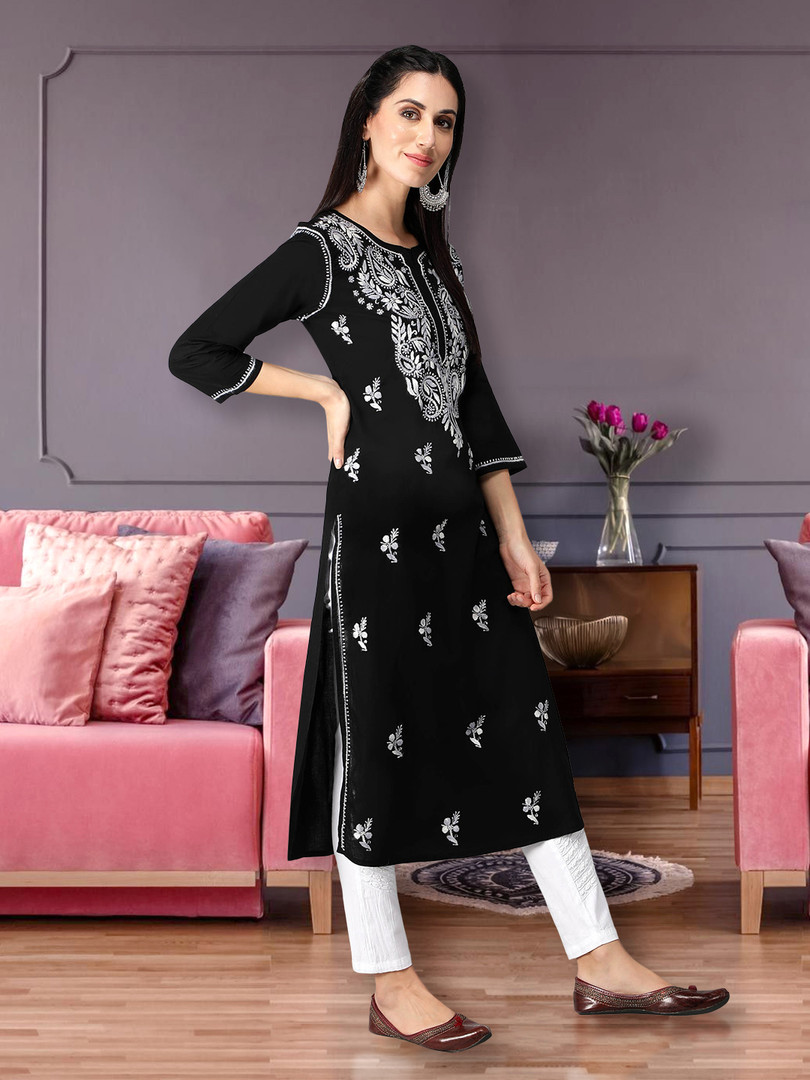 Seva Chikan Women Pure Cotton Ethnic Motifs Embroidered Chikankari Kurtas