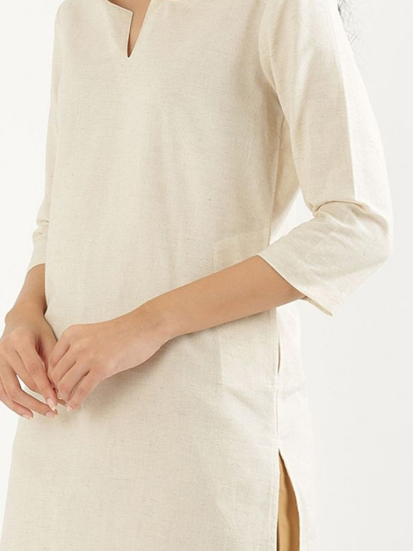 SAADAA Airy Linen Mid Thigh Length Kurta