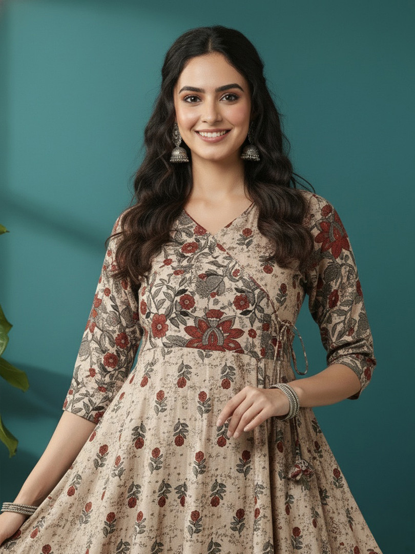 Sa Rasa Floral Printed Angrakha Anarkali Kurta