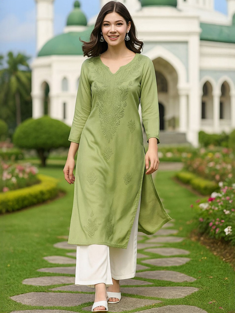 kurti HERE&NOW Women Floral Embroidered Chikankari Kurta
