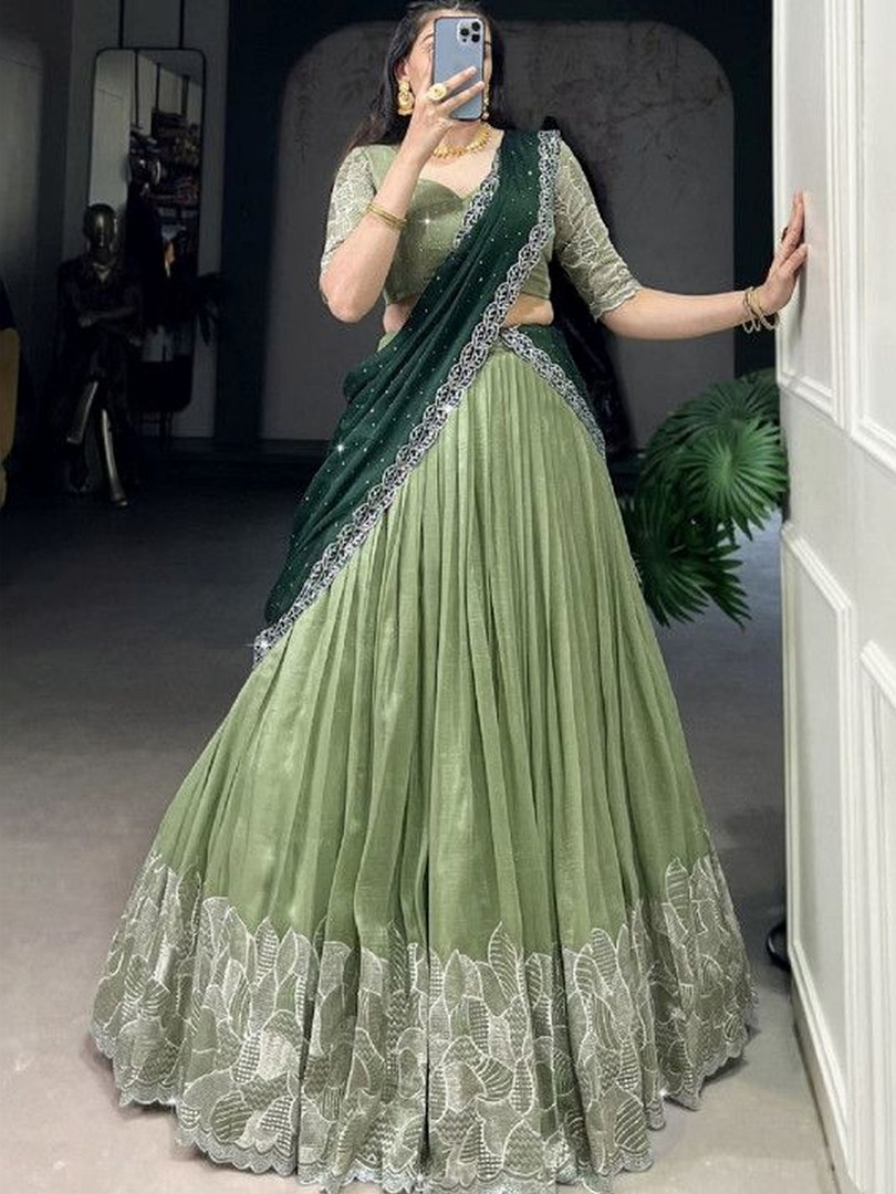 BAESD Embroidered Semi-Stitched Lehenga & Unstitched Blouse With Dupatta