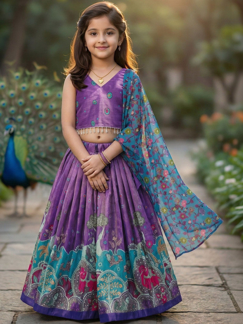 lehenga KALINI Girls Embellished Thread Work Ready to Wear Lehenga & Blouse With Dupatta