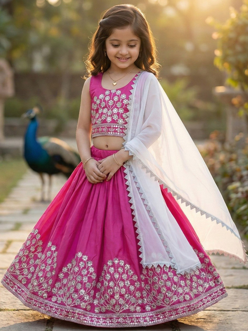 KALINI Girls Embellished Sequinned Ready to Wear Lehenga & Blouse With Dupatta