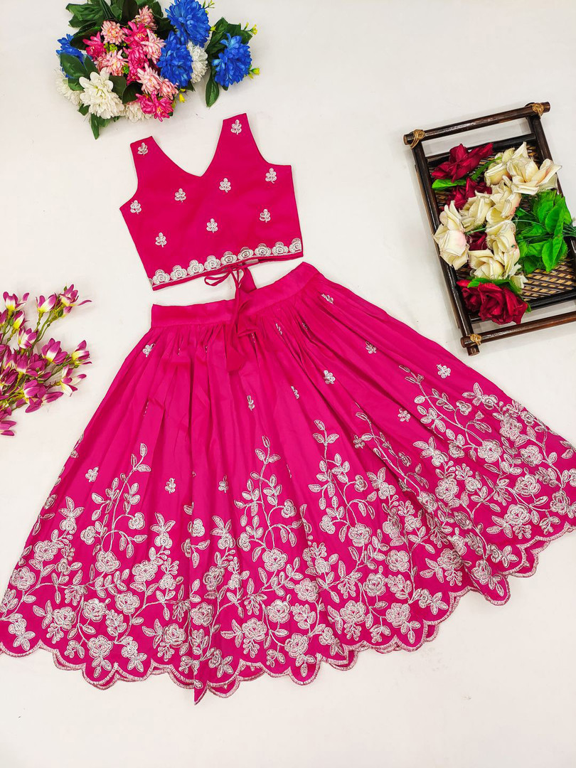JOVK DESIGN Girls Embroidered Ready to Wear Lehenga & Choli