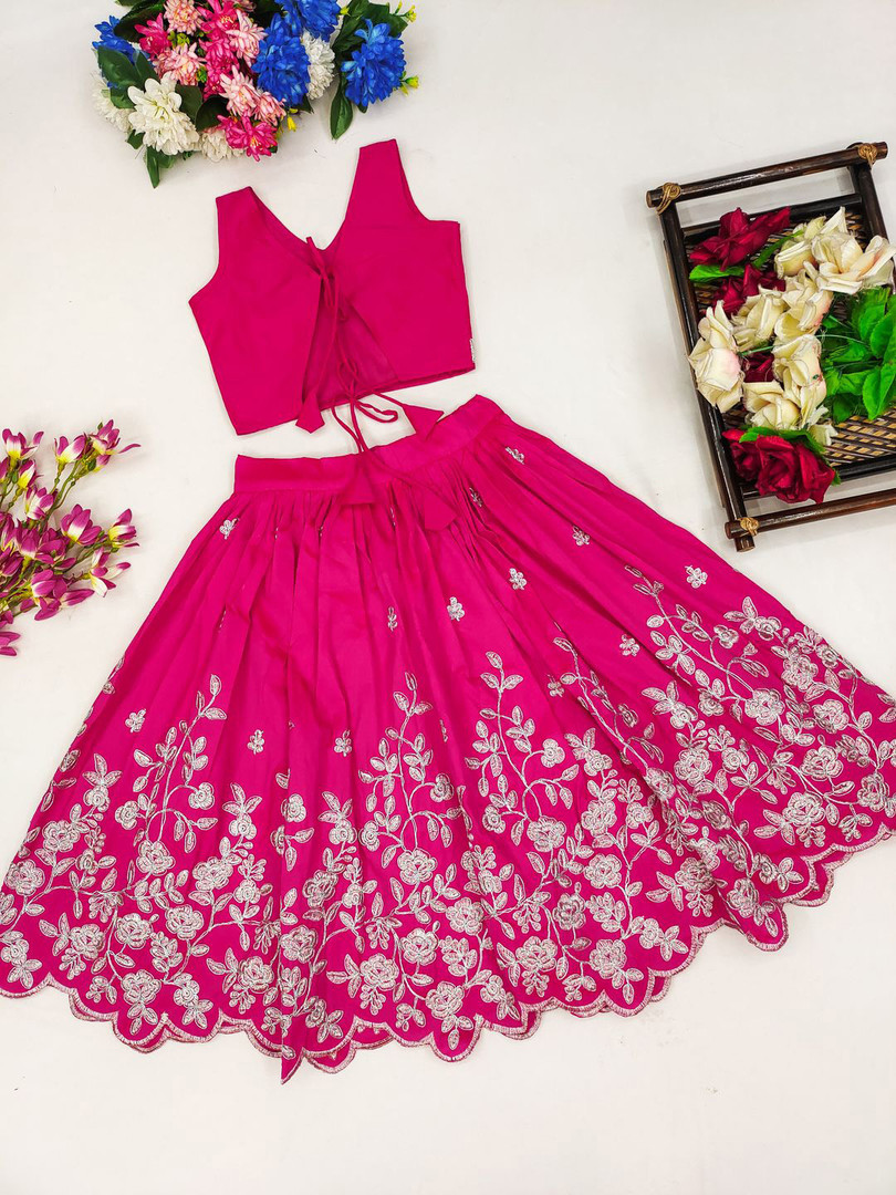 JOVK DESIGN Girls Embroidered Ready to Wear Lehenga & Choli