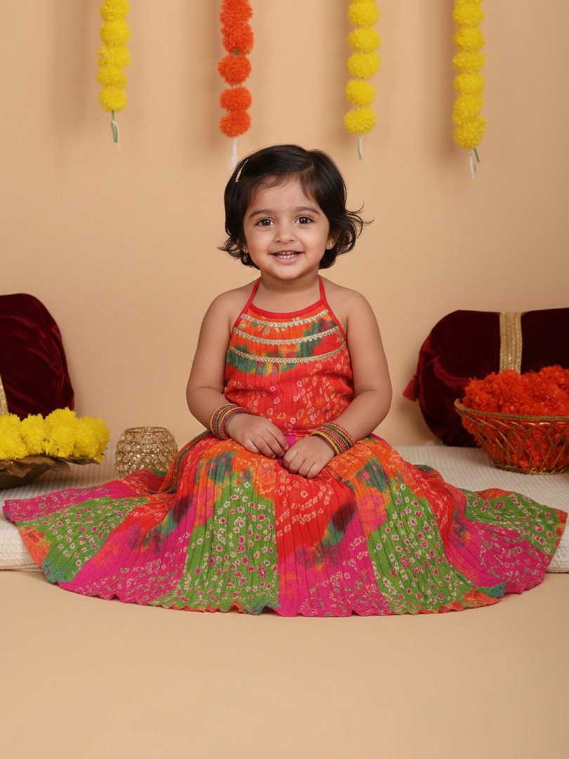 Sangria Girls Printed Cotton Round Neck Flared Lehenga Choli