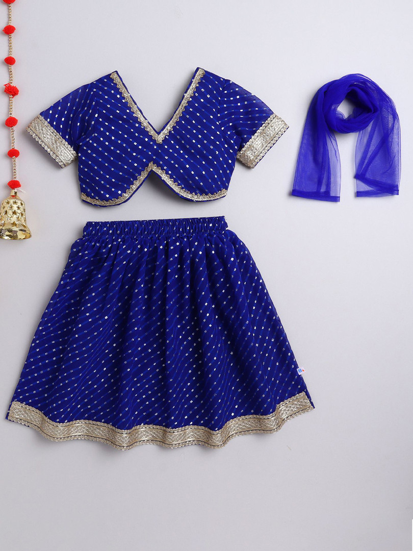 lehenga MANY FROCKS & Girls Printed Leheriya Ready to Wear Lehenga With Blouse & Dupatta