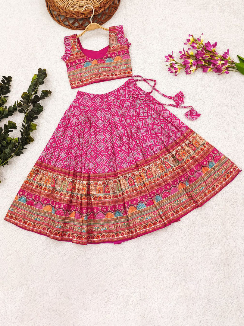 BAESD Girls Printed Foil Print Ready to Wear Lehenga &