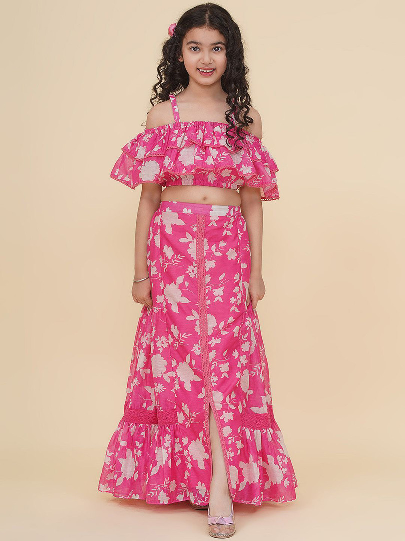 Bitiya by Bhama Girls Printed Ready to Wear Lehenga & Blouse