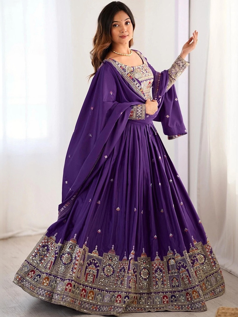 BAESD Embroidered Mirror Work Ready to Wear Lehenga & Blouse With Dupatta