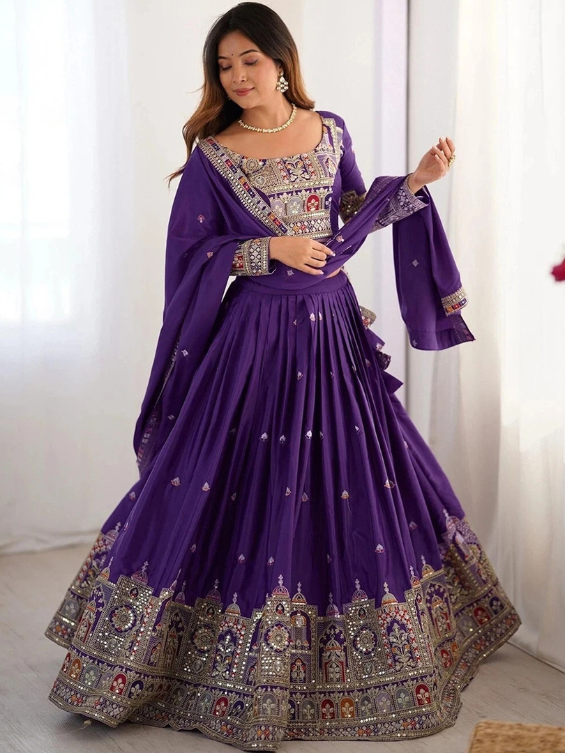 BAESD Embroidered Mirror Work Ready to Wear Lehenga & Blouse With Dupatta