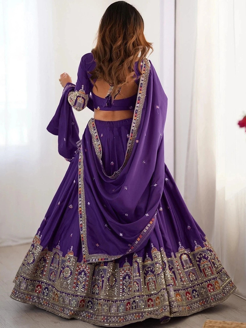 BAESD Embroidered Mirror Work Ready to Wear Lehenga & Blouse With Dupatta