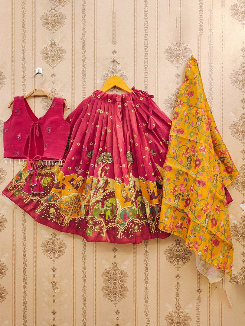 BAESD Girls Printed Mukaish Foil Print Ready to Wear Lehenga & Blouse With Dupatta