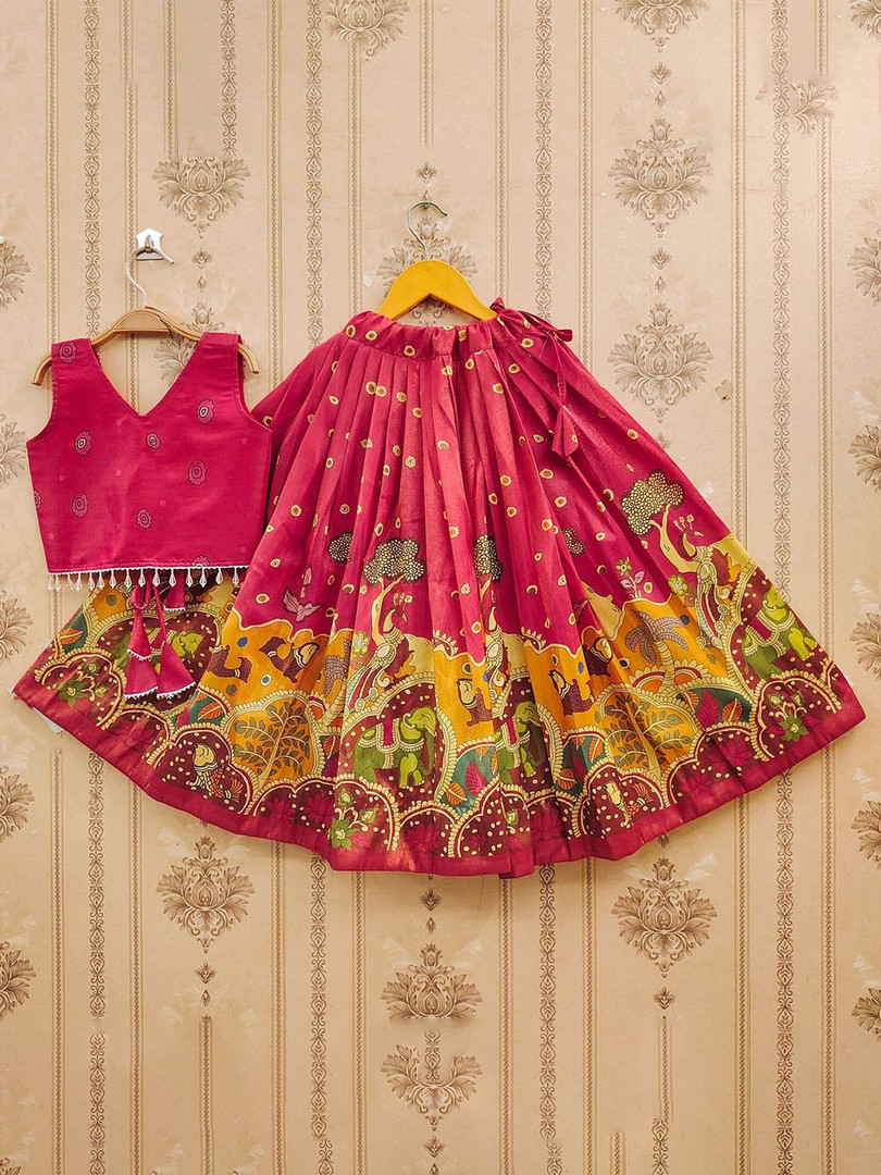 BAESD Girls Printed Mukaish Foil Print Ready to Wear Lehenga & Blouse With Dupatta