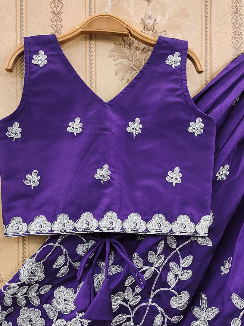 JOVK DESIGN Girls Embroidered Zari Work Silk Ready to Wear Lehenga & Blouse