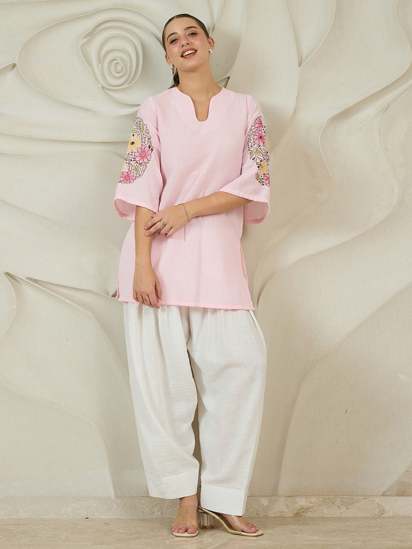 salwar Athena Women Pink Cutwork Embroidered Kurta and Farshi Salwar Set