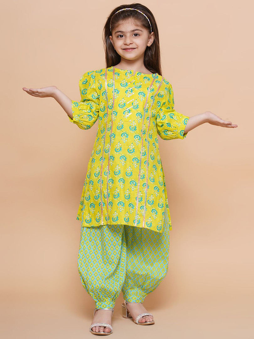 salwar Modish Couture Girls Ethnic Motifs Printed Sequinned Pure Cotton Straight Kurta & Salwar