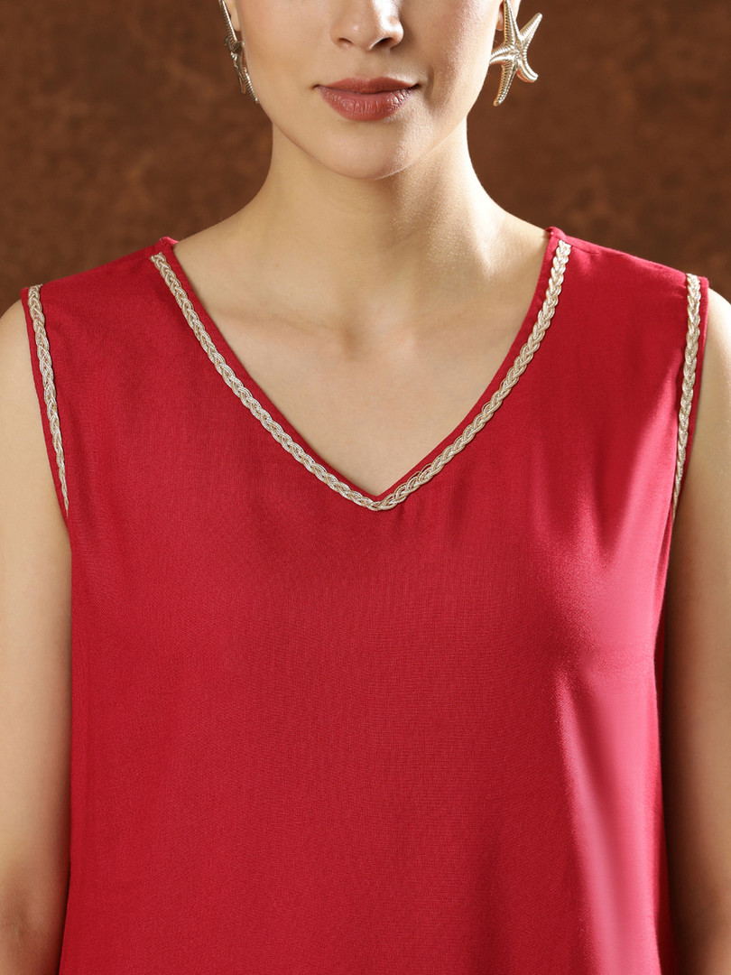 Anouk V-Neck Straight Kurta Farshi Salwar with Dupatta
