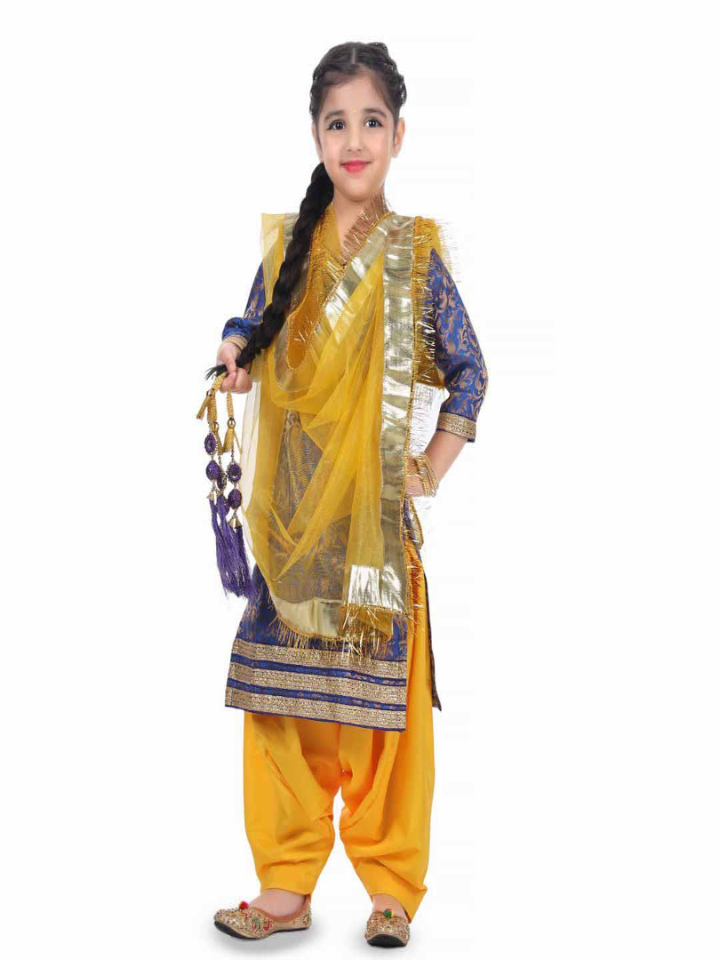 itsmycostume Itsmycostume Blue And Yellow Silk Suit And Salwar With Dupatta Set