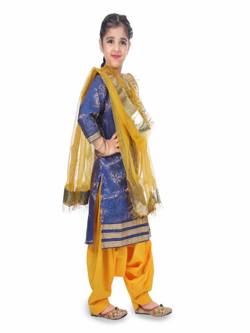 itsmycostume Itsmycostume Blue And Yellow Silk Suit And Salwar With Dupatta Set