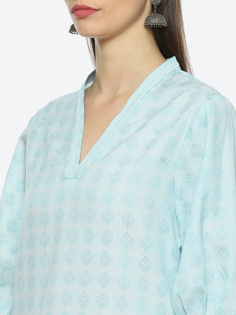 Biba Geometric Printed Kurta With Salwar & Dupatta