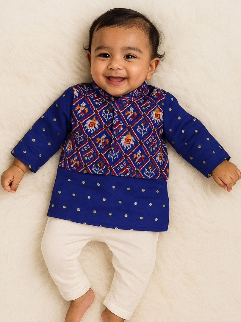Sangria Boys Printed Pure Silk Kurta With Salwar