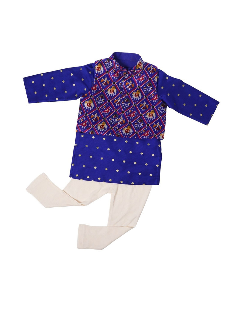 Sangria Boys Printed Pure Silk Kurta With Salwar
