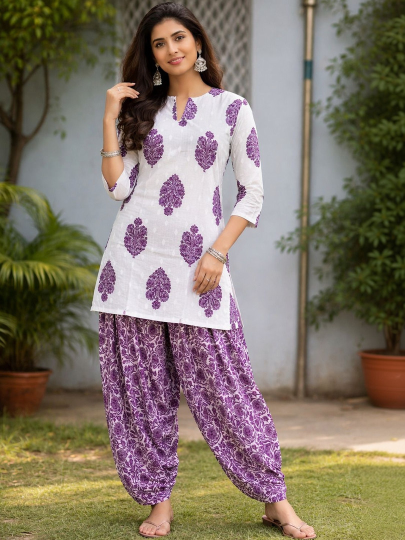 KALINI Women Ethnic Motifs Printed Regular Pure Cotton Kurti with Patiala