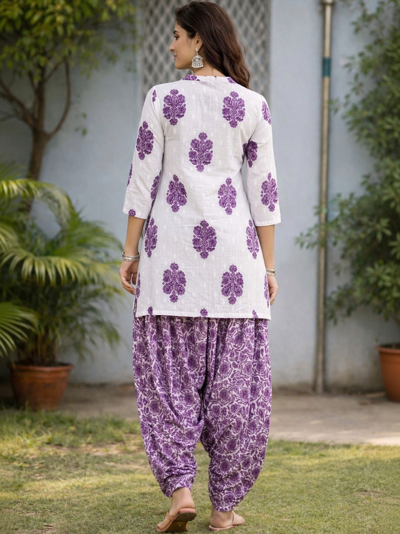 KALINI Women Ethnic Motifs Printed Regular Pure Cotton Kurti with Patiala