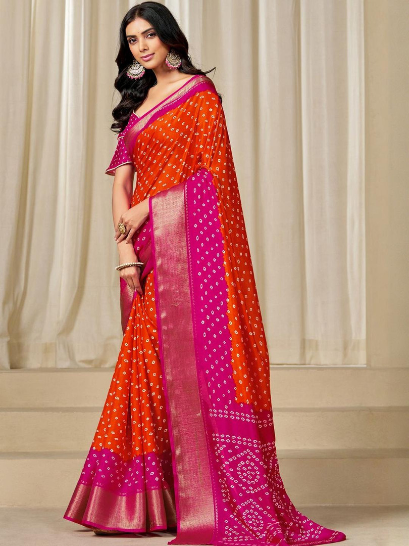KALINI Kalini Women Dola Silk Bandhani Print Zari border Saree