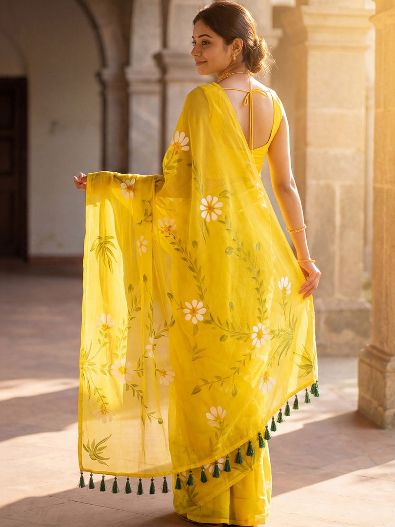 KALINI Floral Pure Chiffon Designer Saree