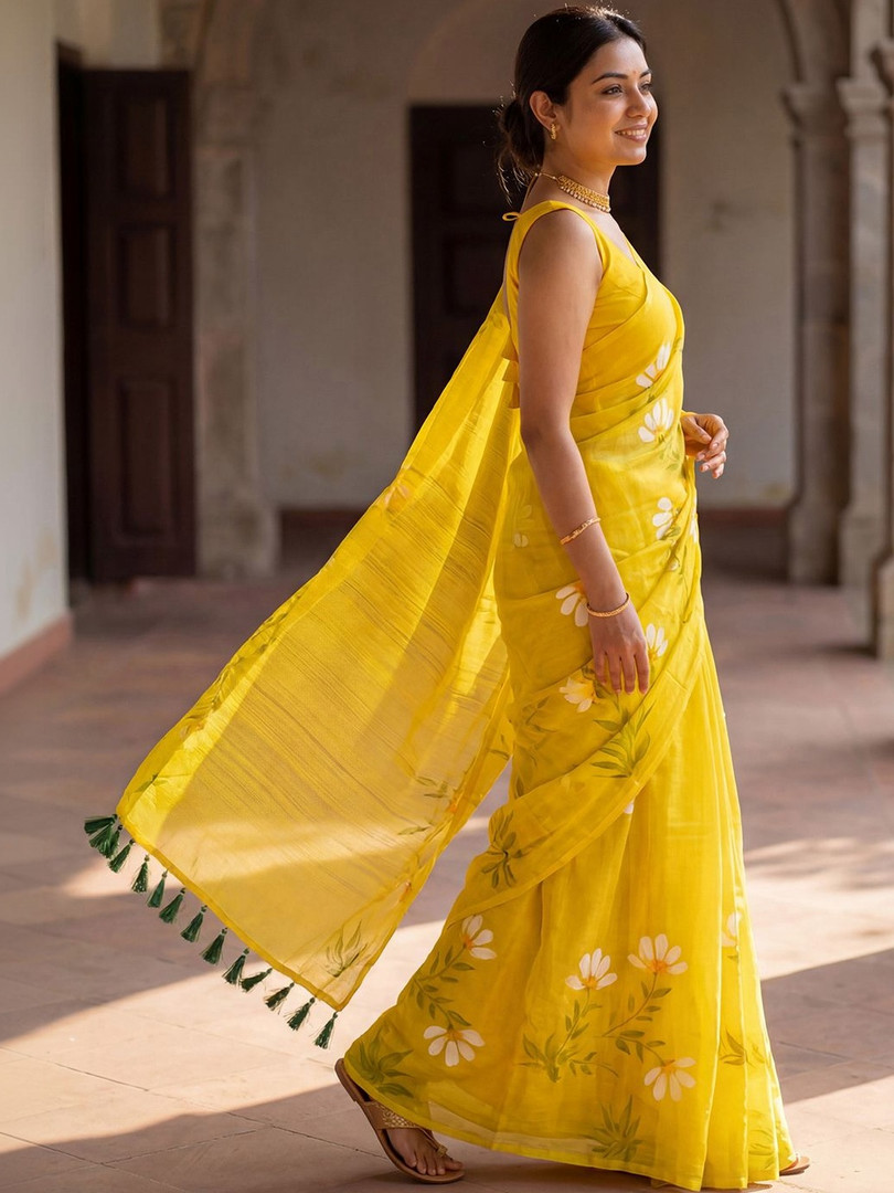KALINI Floral Pure Chiffon Designer Saree