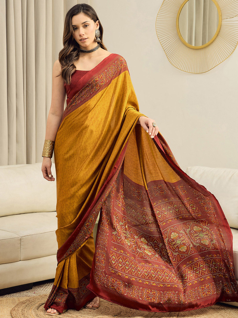 saree Mitera Ethnic Motifs Pure Crepe Ready To Wear Saree
