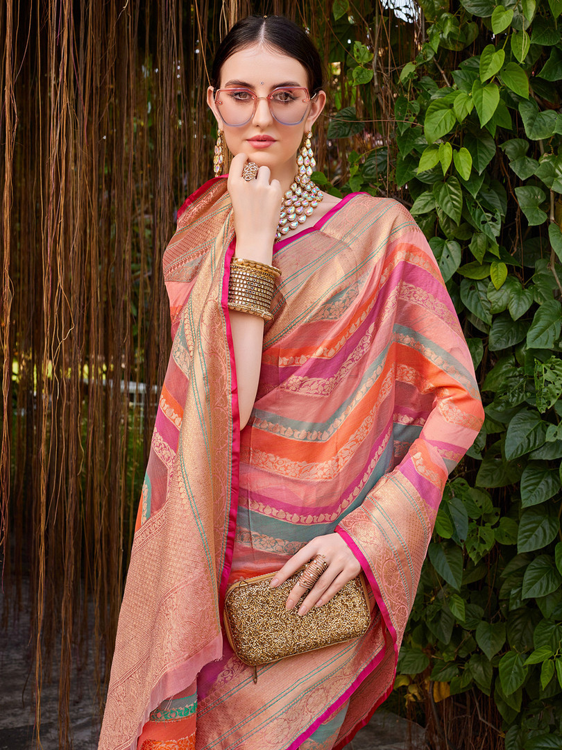 saree KALINI Women Silk Blend Woven Banarasi Saree With Blouse Piece
