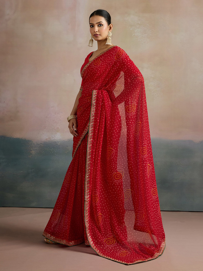 Mitera Sequinned Pure Georgette Bandhani Saree