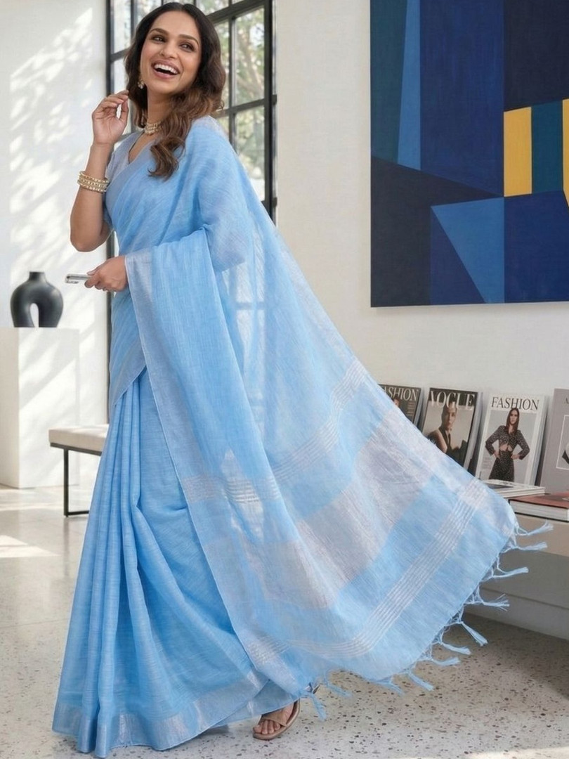 HALKA FULKA Woven Design Linen Saree