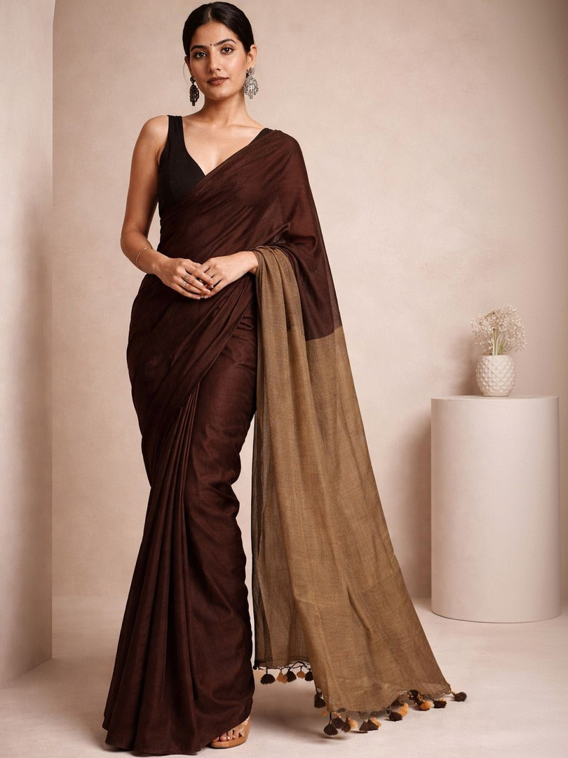 AWRIYA Pure Cotton Half and Half Khadi Saree