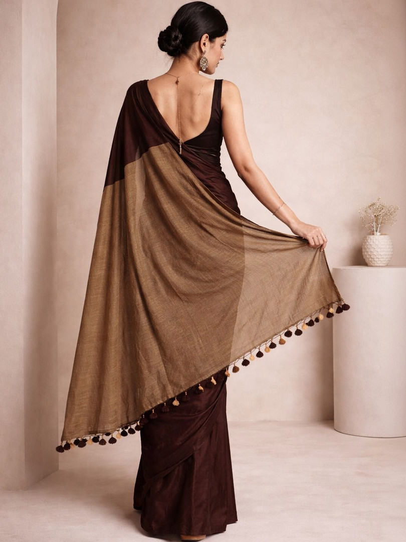 AWRIYA Pure Cotton Half and Half Khadi Saree