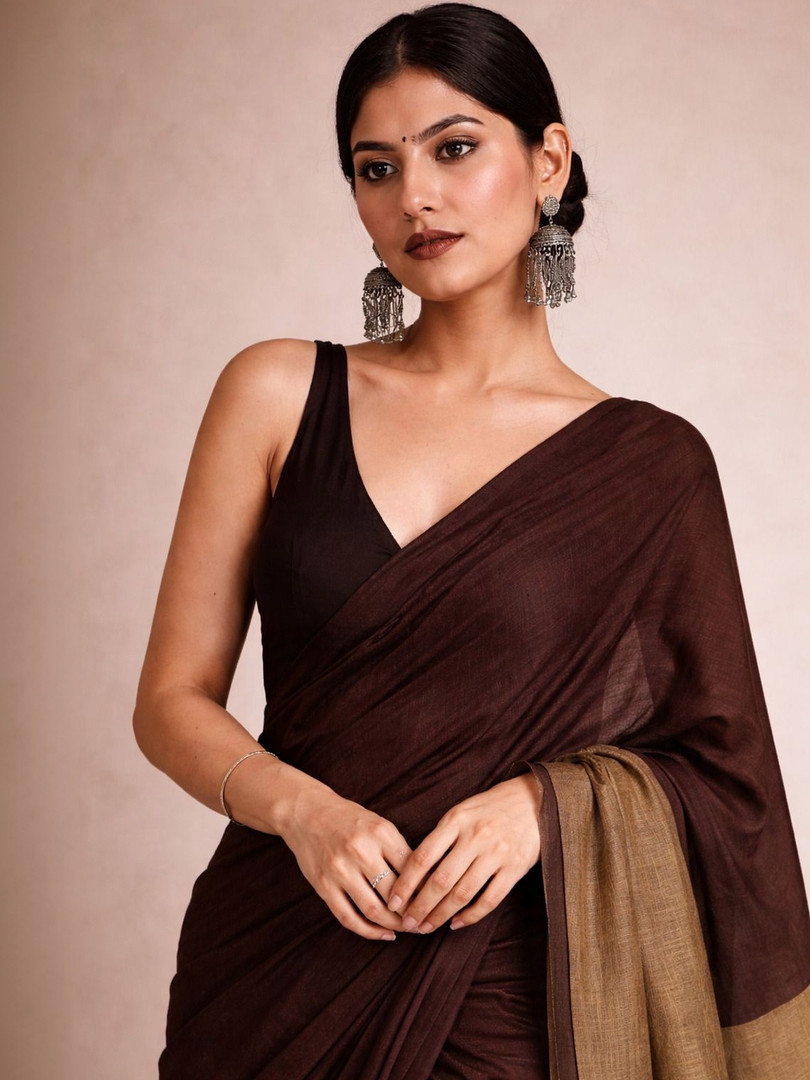 AWRIYA Pure Cotton Half and Half Khadi Saree