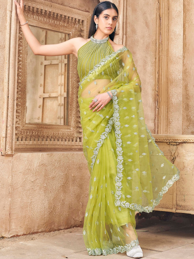 Tikhi Imli Embellished Beads and Stones Net Heavy Work Saree