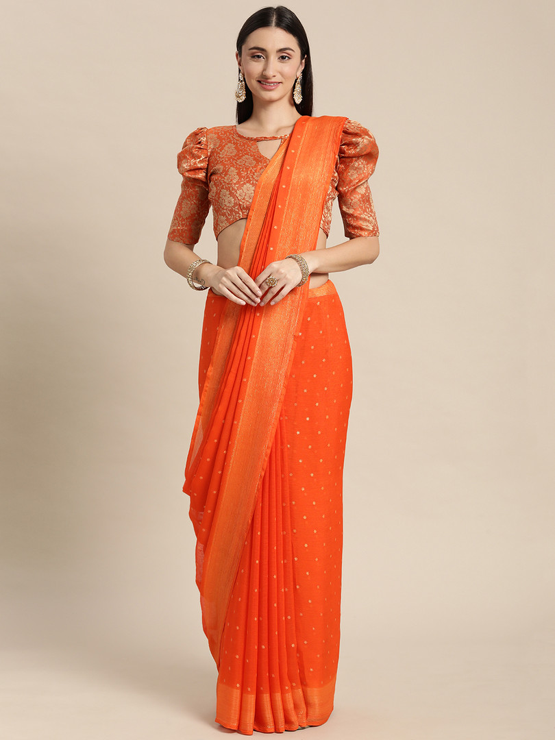 Mitera Orange Pure Chiffon Saree