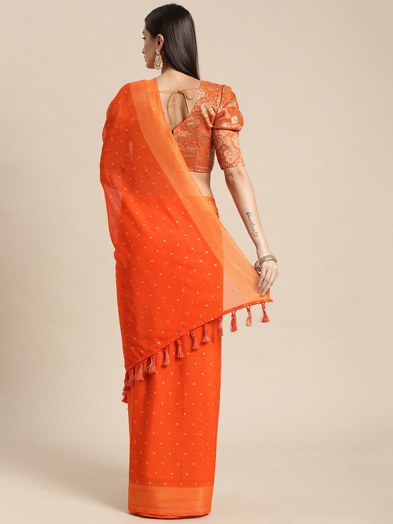 Mitera Orange Pure Chiffon Saree