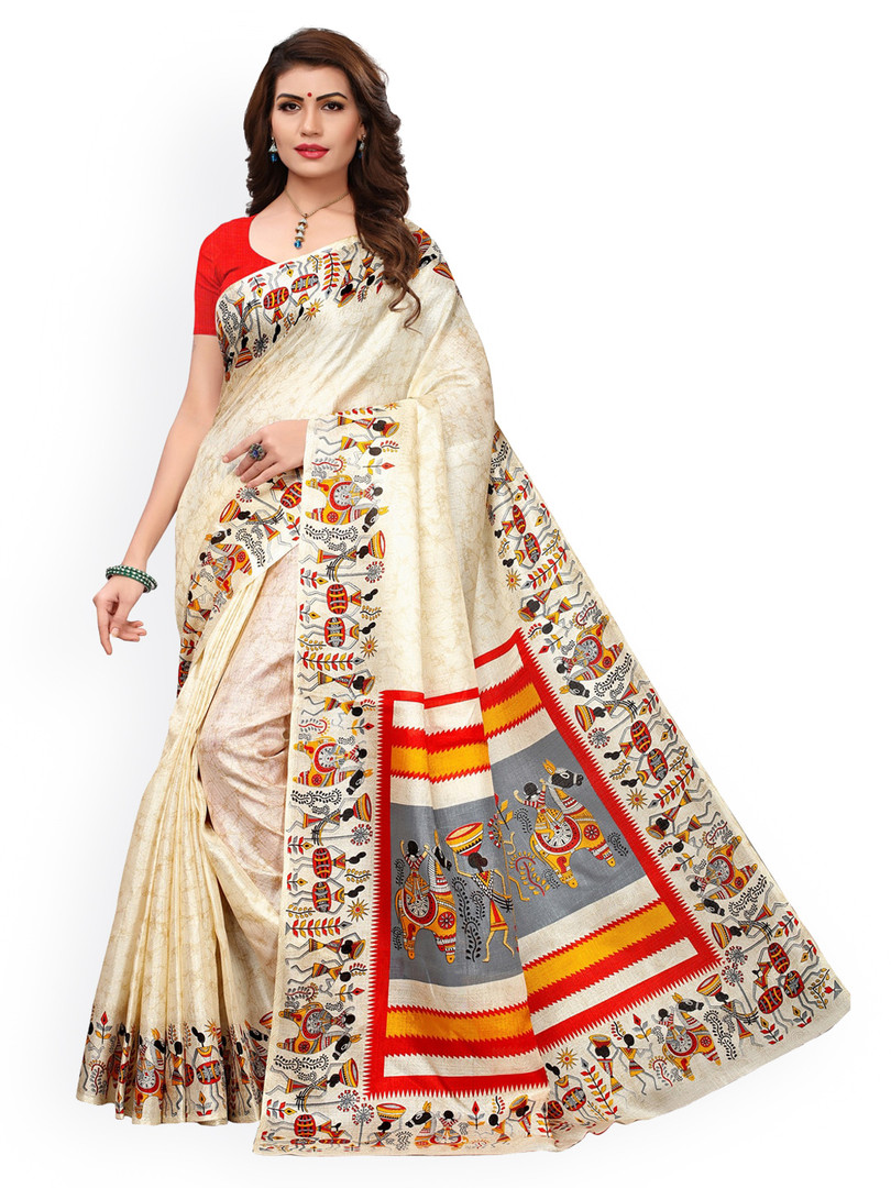 KALINI Off-White Khadi Silk Printed Khadi Saree