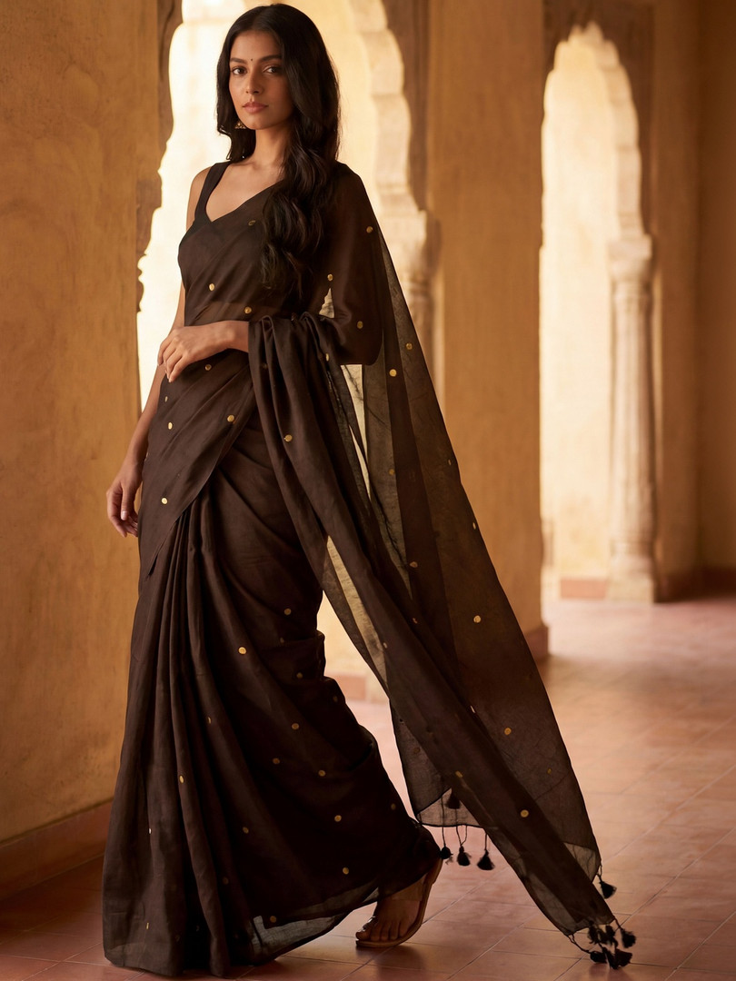 Anouk Embellished Zari Pure Cotton Khadi Saree